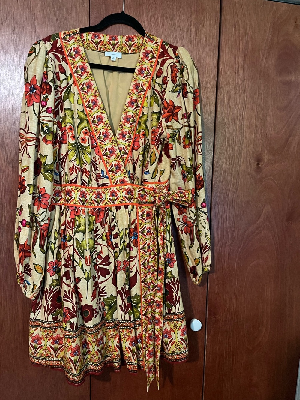 V-Neck Floral Wrap Dress in Cream and Red